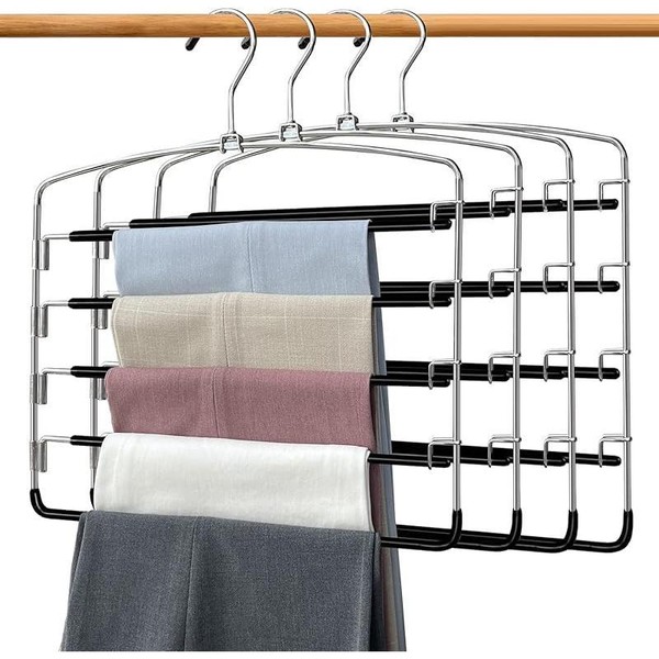 Pants Hangers 4 Pieces,5 Tier Closet Organizers and Storage Clothes