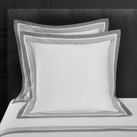 Casabolaj Shading 2 Pieces in a Pack Euro Pillow Shams Only Cover 100% Egyptian Cotton Sateen 400 Thread Count 26”x26” with 1" Flange Suitable Filling Size 28"x28"-White/Silver/Grey (Eurosham)