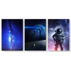 SIGNFORD 3 Panel Canvas Wall Art Wall Art Beauty Galaxy with Earth Kids Canvas Painting Wall Decor for Living Room Framed Home Decorations - 16"x24" x 3 Panels
