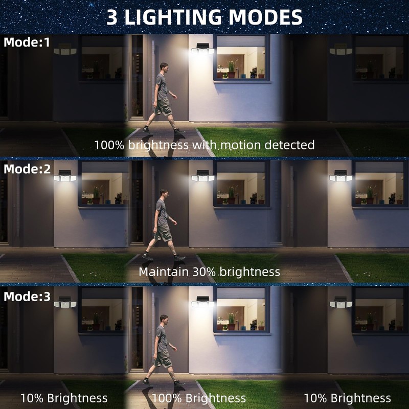 daphino 2500LM Solar Lights Outdoor with Motion Sensor,3 Head 270°