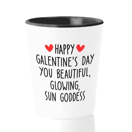 Bubble Hugs Valentine Shot Glass 1.5oz - Happy Galentine Day You Beautiful Glowing Sun Goddess - For Him Her Sweet Cute Celebration Girlfriend Retro Themed Anniversary