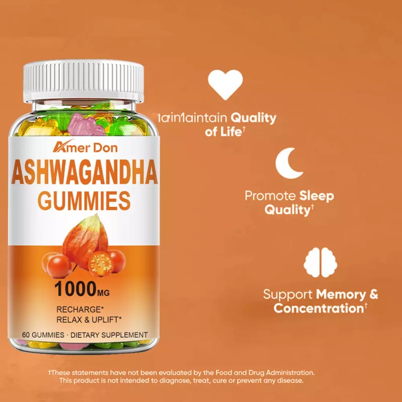 Ashwagandha & Vitamin D Gummy, Nature Vegan Non-GMO, Gluten Free,