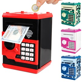 Pup Go Electronic Money Box XXL for Children 3-12 Years, Digital Children's Safe with Code, Automatic Children's Safe, Piggy Bank Safe for Notes & Coins, Gift for Boys Girls (Red)