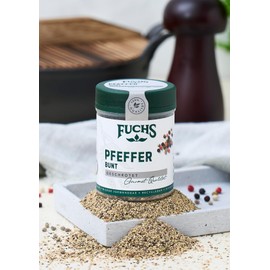 Fuchs Spices - Colourful Crushed Pepper - Mix of Black, White, Green Pepper for Meat Dishes - Natural Ingredients - 60 g in Reusable, Recyclable Tin