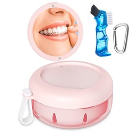 SEANCHEER Estuche de Baño para Dentaduras Postizas, Vaso para Dentaduras Postizas, Estuche de Retenedor Portátil A Prueba de Fugas, Kit de Limpieza para Dentaduras Postizas con Cepillo Limpiador, Caja