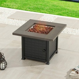 Top Space 34 Inch Propane Fire Table Square Gas Fire Table Outdoor Firepit Black CSA Certification 50,000 BTU Auto-Ignition with Metal Tabletop, Bronze