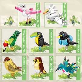 Fuleying Bird Building Blocks Kit, Set of 8 Different Bird Models, Educational Construction Toy for Boys Girls, Animals Clamping Blocks for Building, Decoration for the Home Office (489 Pieces)