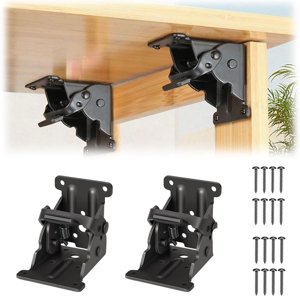 Folding Brackets Black, 0-180 Degrees Self-Lock Hinge with Screws for
