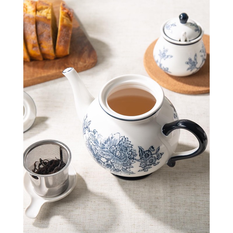 Magclay 45 Ounce Tea Pot with Infuser, Ceramic Blue and