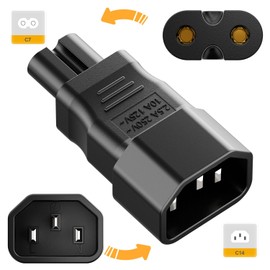 Vellcon 10Pack IEC 320 C14 to C7 AC Adapter, PVC Molded IEC 3Pole Male to 2Pole Female Figure 8 Power Adapter, 10A 125V/2.5A 250V, Black Color