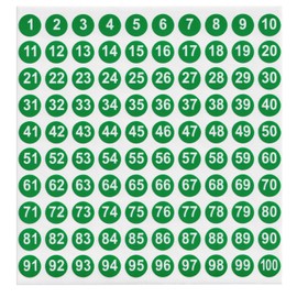 dealzEpic - Green Number Stickers 1 to 100 with Laminated Surface - 1cm in Diameter | Pack of 10 Sheets