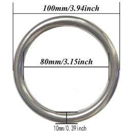 AIVOOF 4" Metal O-Ring, 2 Pack 304 Seamless Welding Stainless Steel Rings Heavy Duty Smooth Solid Multi-Purpose Big Ring for for Crafts, 10mm x 80mm