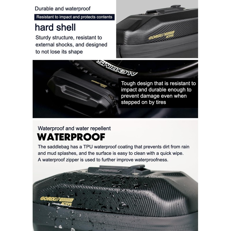 GORIX Bike Saddle Bag Rear Hard Shell Durable Waterproof Cycling