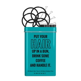Cricket Hair Accessories Handle It Tin, Includes 25 Non Metal Hair Ties and 30 Bobby Pins in Reusable Metal Tin, Black, 55 PCS
