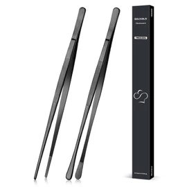 2 Pcs 12-inch Cooking Tweezers Tongs Precision Serrated Tips, Stainless Steel Professional Chef Tweezer Kitchen Tools for BBQ, Plating and Serving