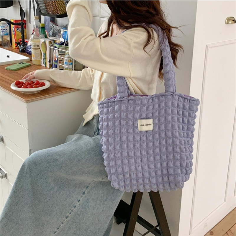 YIBONIKA Tote Bag, Quilted Bag, Popcorn Bag, Women's, Vertical, Fluffy,