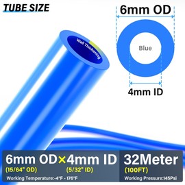 TAILONZ PNEUMATIC Blue 6mm OD 4mm ID Polyurethane PU Air Hose Pipe Tube Kit 32 Meter 100ft