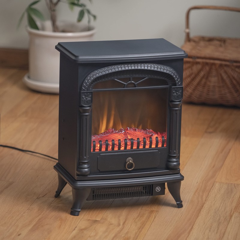 Comfort Zone Electric Fireplace Space Heater, Traditional Warm Stove Style,