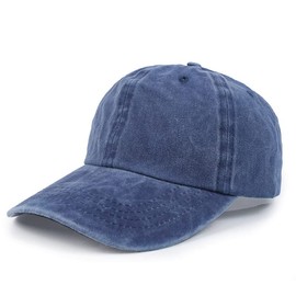 Van Der Linn Unisex Washed Denim Cap, Classic Plain Adjustable Cotton Sun Cap (Blue)