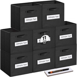 artsdi Fabric storage cubes (Set of 8) 11 Inch Cube Storage Bin, Cube storage with 8 Labels Window Cards & a Pen, Foldable cube organizer bins,11x11 Storage bin, Cubby Organizer Boxes, Black