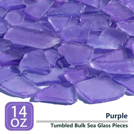 QYGL Sea Glass for Crafts - 14oz Purple Seaglass Pieces - Vase Filler and Aquarium Ornament, DIY Craft Supplies for Art, Beach Weddings, and Home Decor, Flat Frosted Dyed Color Stone