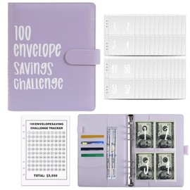 Trrrioosy 100 Envelopes Challenge Binder 100 Envelopes Money Saving Challenge Budget Binder Savings Challenge Book Easy and Fun Way to Save $5,050 for Home,Office,School,Purple (Purple)