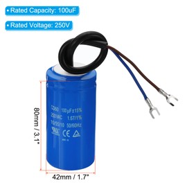 PATIKIL CD60 Run Capacitor, 2 Pack 100uF 250VAC 50/60Hz Motor Starting Capacitor with 2 Wires for Air Compressor Motor Starts Running