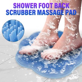 Shower Foot Scrubber Mat with Non-Slip Suction Cups, Shower Foot and Back Scrubber Mat, Upgrade Wall Mounted Foot Back Cleaning Pad Back Washer, Exfoliating Bath Wash Silicone Pad (Grey)