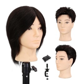 Male Mannequin Head 8 Inch Barber Mannequin Head for Cutting and Styling with Desktop Stand (Natural Black)