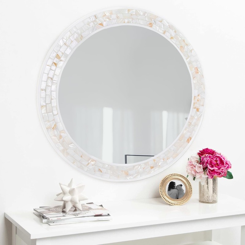Mosaic Mirrors for Wall 24 Inch, Natural Mother of Pearl