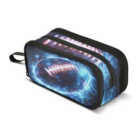American Football Blue Lightning Pencil Case Large Capacity Pencil Pouch Box Kids Adults Pen Organizer Bag for Boys Girls Women Men School Office Supplies