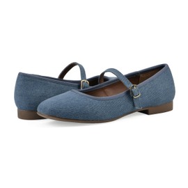 WHITE MOUNTAIN Women's Boch Mary Jane Flat, Denim Blue/Fab, 8.5 M