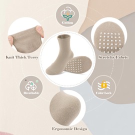 JAKIDAR 12 Pack Baby Toddler Socks Non Slip Grip Cotton Crew Socks for Boys Girls Infants Kids, Brown, 12-24 Months