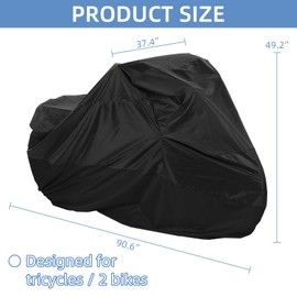 WHATWEARS Tricycle Cover Waterproof Outdoor Bike Covers, Sun Dust Wind Proof Bicycle Cover with Lock Hole, Ripstop Material, Easy to Carry-Black