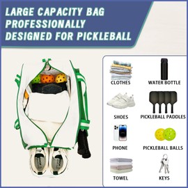 ROYAL FAIR Pickleball Bags with Shoe Compartment for Women Men Ladies - Unisex Sling Backpack with Equipment Accessories, Paddle Cover Case - Large Tote Shoulder Racquet Sports Gym Duffle (Green)