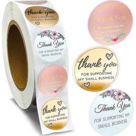 500Pcs 2.5CM Thank You Stickers, Flower Thank You Stickers Small Business Supplies for Packing, Envelopes, Gift Wraps and Crafts Stamping Colorful