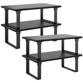 Cabinet Shelf Organizers, Set of 4 Stable Kitchen Counter Shelves, Stackable Expandable Spice Racks, Wood Anti-Slip Kitchen Organizers and Storage, Easy to Assemble, Black