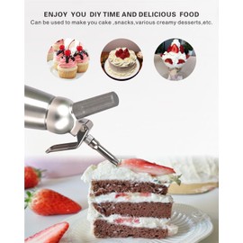 Cansookay Professional Whipped-Cream Dispenser,500mL/ 1 Pint Whipped Cream Maker with 3 Stainless Steel Tips and Cleaning Brush & Storage Cap,, Silver