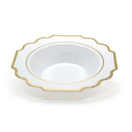 " OCCASIONS " 40 Pieces Bowls Pack, Heavyweight Disposable Wedding Party Plastic Bowls (14 oz Soup Bowl, Imperial White and Gold)