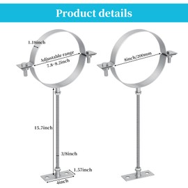 Mineye 2Pcs 8 Inch Adjustable Vent Wall Strap, Heavy Duty Galvanized Steel Pipe Bracket, B Vent Wall Bracket Chimney Pipe Holder, Stove Pipe Hanger Strap, Round Split Ring Vent Pipe Strap