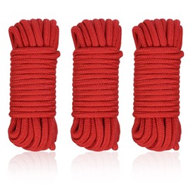 Soft Cotton Rope, 3 Pcs Red Cotton Rope & 1 Pack Drawstring Storage Bag, 15 Metres Length 8mm Thick Natural Durable Craft Cord, All Purpose Rope for Climbing Crafting Braid Wall Hanging Home Decor