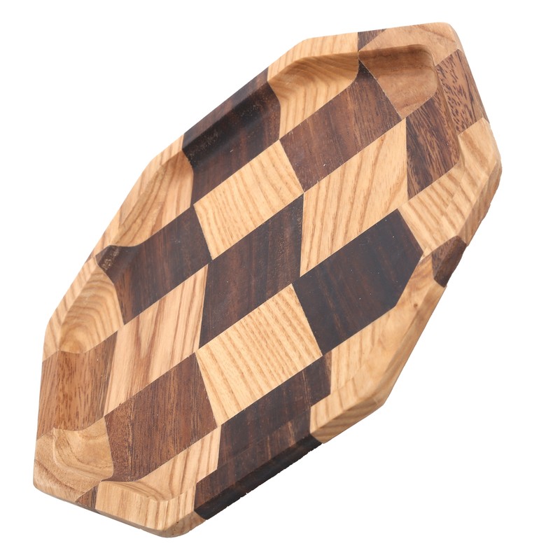Grid Pattern Wood Plate Fruit Dishes Holder Tea Tray Dessert