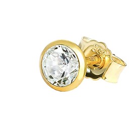 NKlaus Single Stud Earrings Gold 333 - Earring with Crystal Zirconia White - Gold Jewellery Men, Women & Girls - Yellow Gold - 8 Carat - 1 Piece, Yellow Gold, Zircon