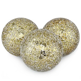 MDLUU Esferas decorativas de 10.2 cm, esferas de mosaico, bolas para centro de mesa para cuencos, jarrones, decoración de mesa de comedor, paquete de 3 (dorado)