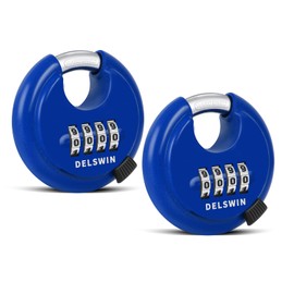 DELSWIN 4 Digit Combination Lock, Outdoor Combination Disc Padlock with 3/8" Shackle, Combo Pad Lock for Storage Unit,Trailer,Locker,Garage (Blue,2Pcs)