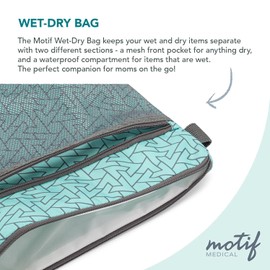 Motif Medical Baby Wet Dry Bag - Double-Compartment Bag for Wet Clothes & Dry Items - Travel Laundry Bags for Moms On-the-Go - Diaper Wet Bag for Pump Parts, Dirty Baby Clothes, Swimsuits (Aqua)