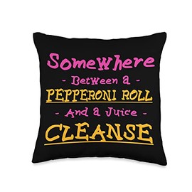 Food Lover Bread Roll Healthy Comfort Food Pastrie Funny Pepperoni Roll and a Juice Cleanse Foodie Throw Pillow, 16x16, Multicolor