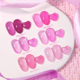 Born Pretty Jelly Pink Gel Nail Polish Milky Jelly Hot Pink Translucent Gel Polish Spring Summer Valentine's Day Gel Polish Set Nail Art Varnish Manicure Valentine's Day Gift 6PCS
