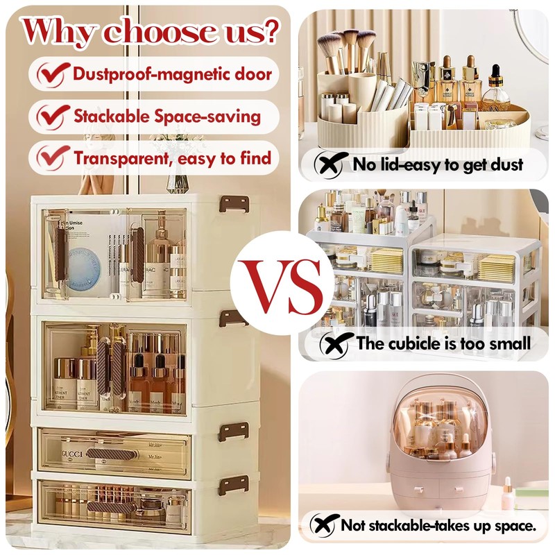 LiliGloris Makeup Organizer with Drawers & Compartments, Modular Stackable Cosmetic