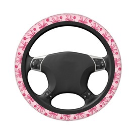 Steering Wheel Cover Pink Bows Cherry Elastic Neoprene, Anti-Slip Universal Fit 14.5-15 Inch, Car Accessories Interior Decoration Wheel Protector for Cars, SUVs, Trucks